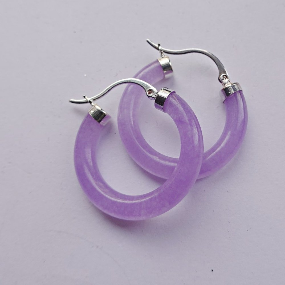 Purple Jade Hoop Earrings With Sterling